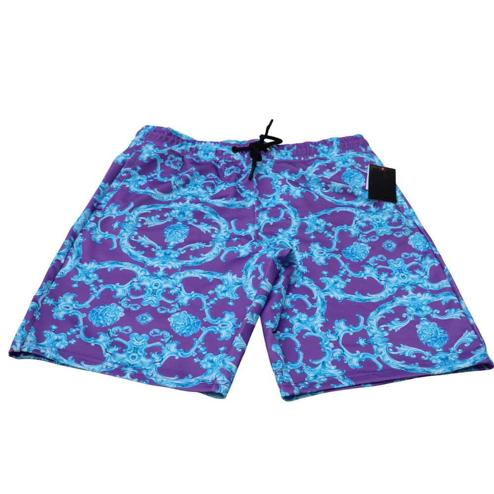 Baroque Gold by Drill Clothing Co Purple Cyan Lion Print Swim Trunks Mens Medium